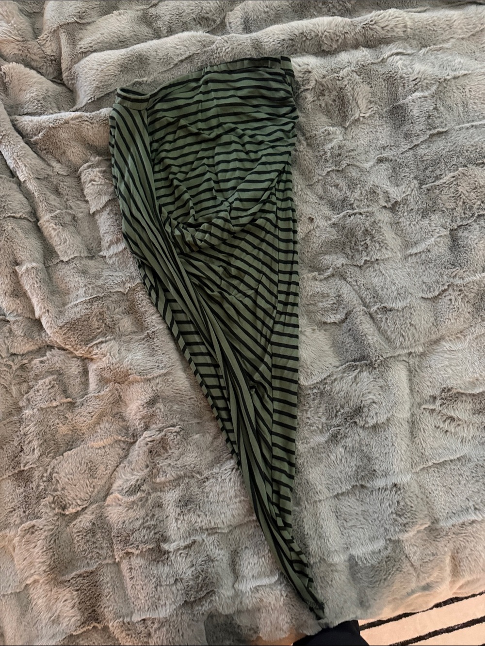 Windsor Olive Green and Black Asymmetrical Striped Maxi Skirt